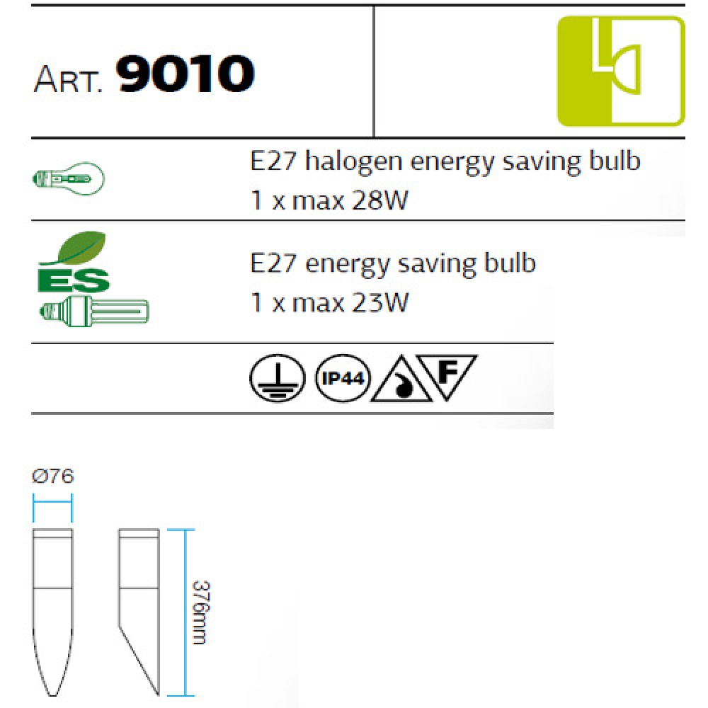 Wall lamp Smarter Colonna, metal, stainless steel, opal white polycarbonate, 1XE27, H.37 cm, IP44