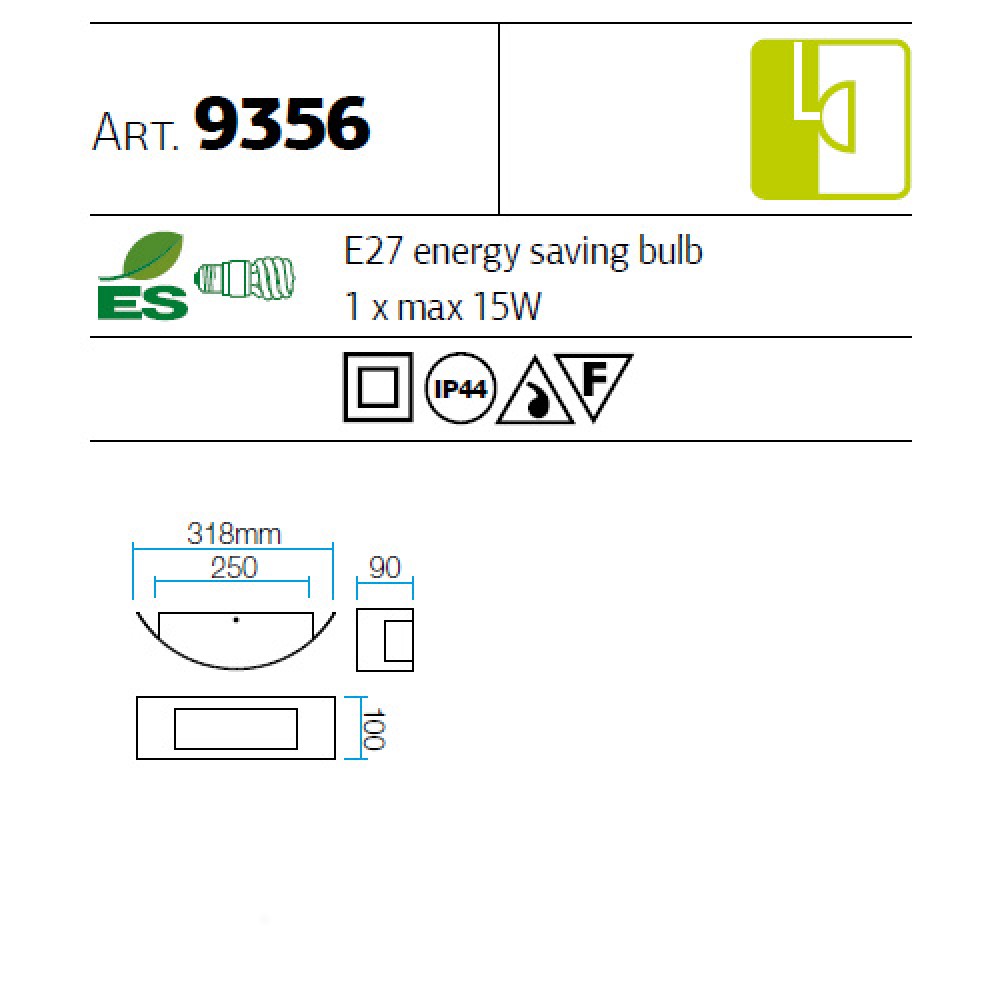 Wall lamp Smarter Linea, polycarbonate, stainless steel, 1XE27, L.32 cm, IP44