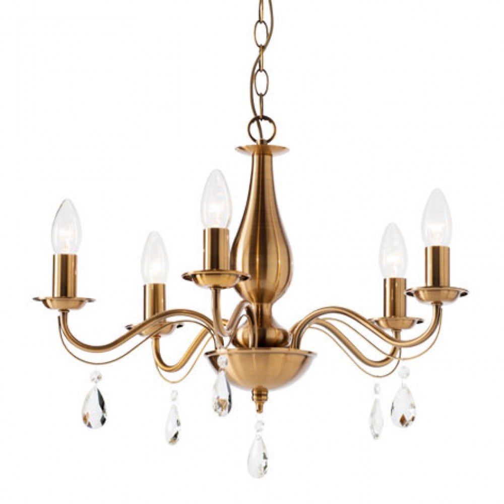 Chandelier Smarter Fabiola, metal, glass, brass, 5XE14, D.52 cm