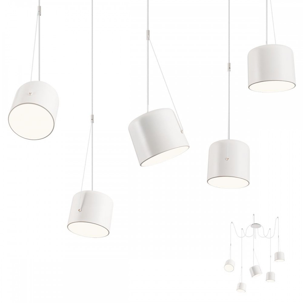 Suspension Redo Dodo, metal, sand white, 5XE27, L.300 cm