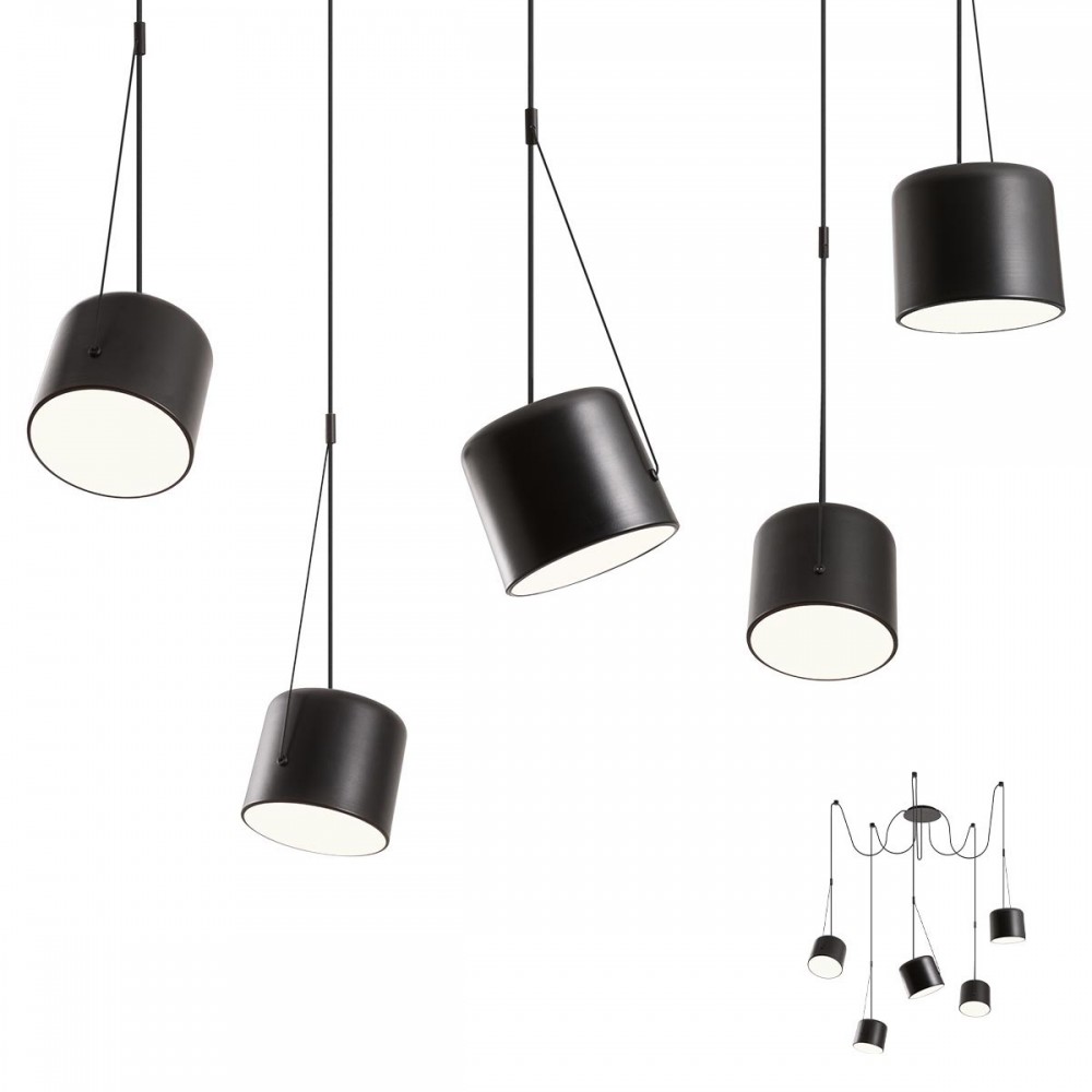 Suspension Redo Dodo, metal, sand black, 5XE27, L.300 cm