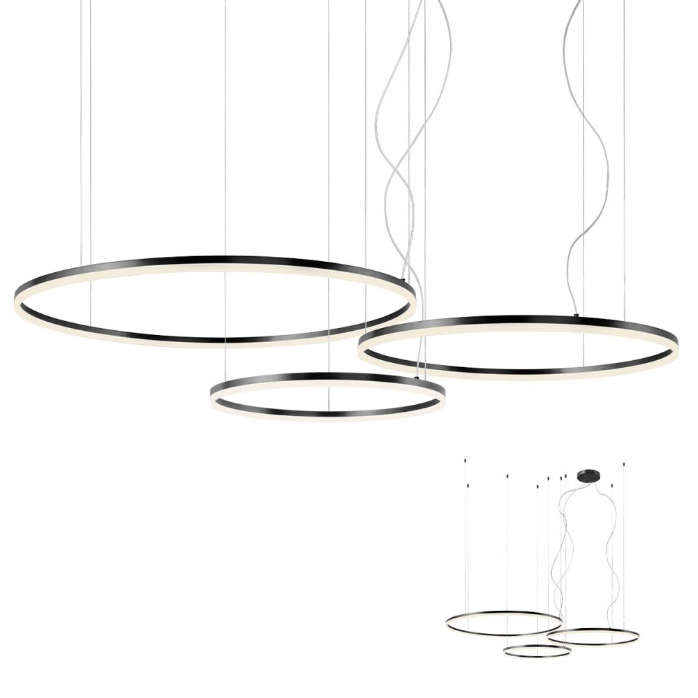 Pendant lamp Redo Orbit, metal, sand black, LED, 40,5W + 55W + 68W, 13967 lumens, warm white 3000K