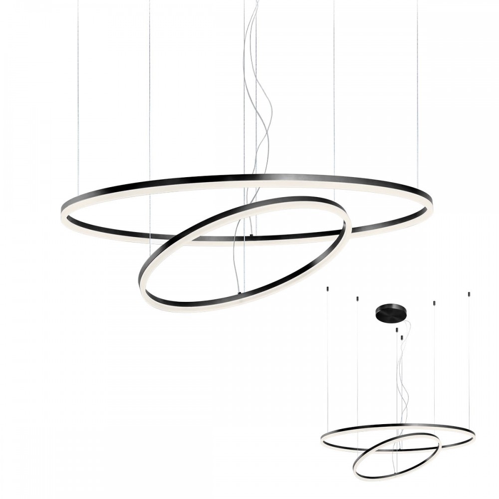 Pendant lamp Redo Orbit, metal, sand black, LED, 40,5W + 68W, 9468 lumens, neutral white 4000K
