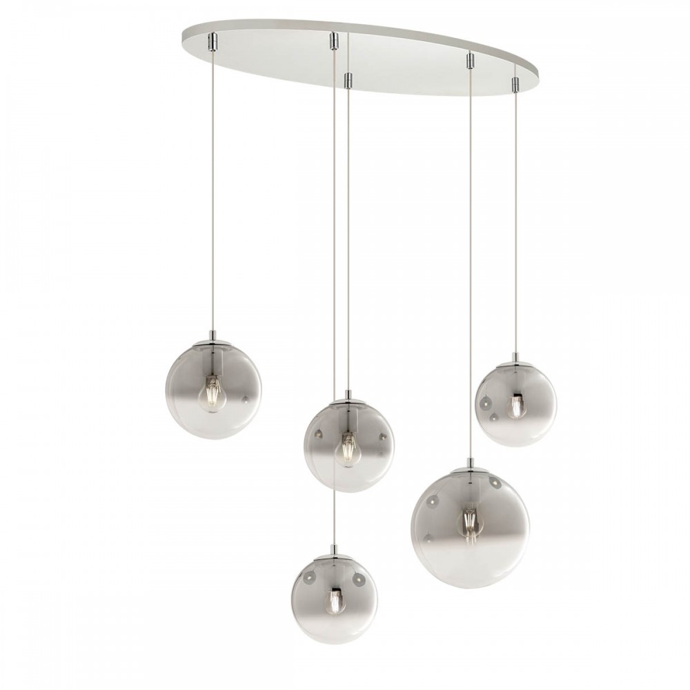 Ceiling light Redo Berry, metal, glass, chrome, 5XE27, L.80 cm