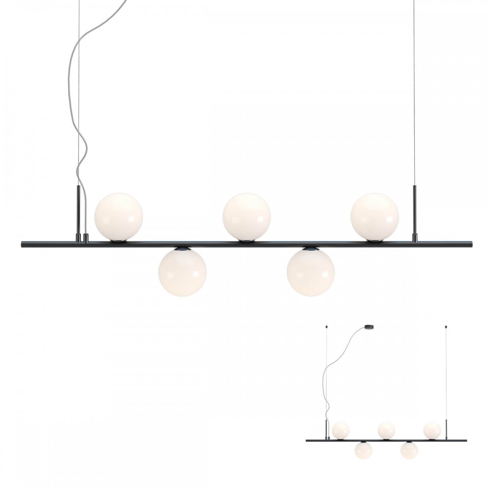 Pendant lamp Redo Talis, metal, glass, matt black, 5XE14, L.115 cm