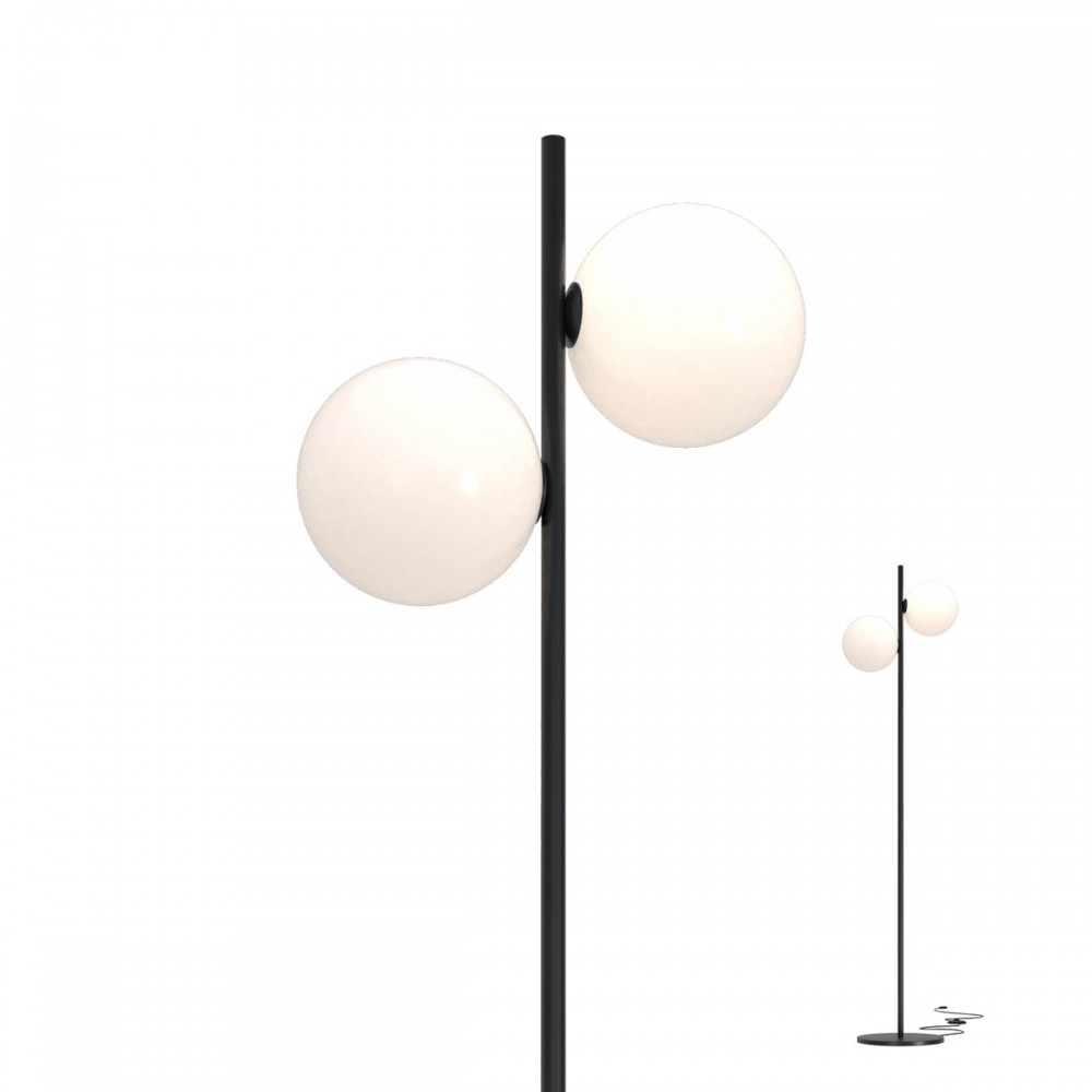 Floor lamp Redo Talis, metal, glass, matt black, 2XE27, H.170 cm