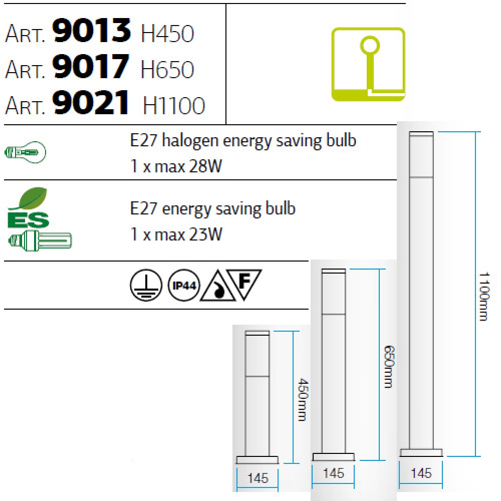 Pole Smarter Colonna, stainless steel, polycarbonate, 1XE27, H.45 cm, IP44
